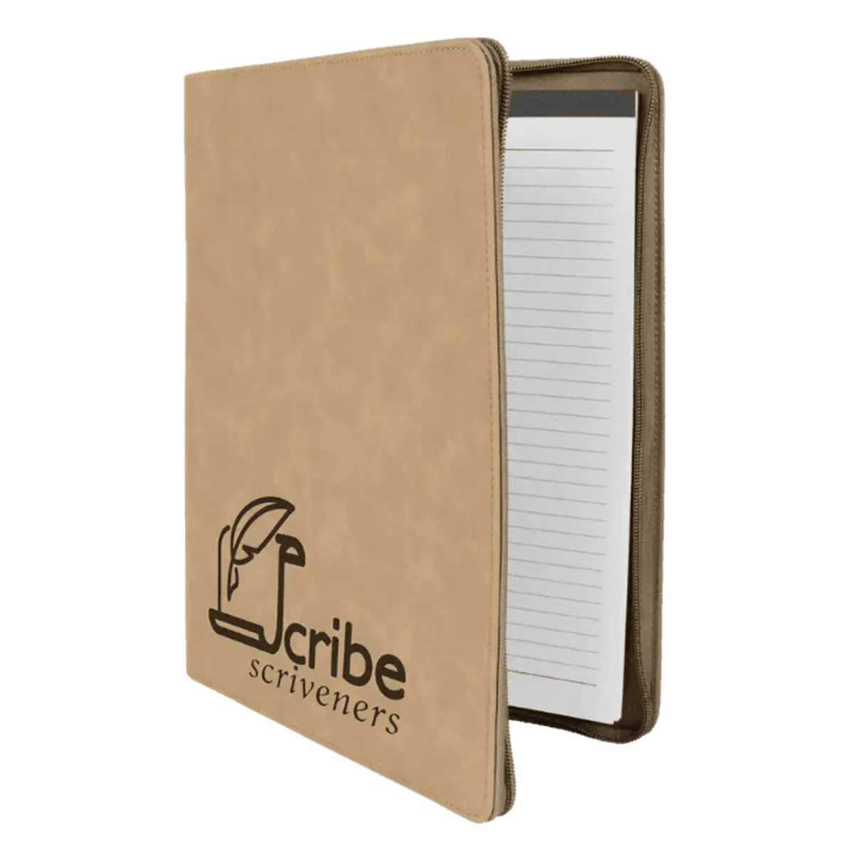Personalized Professional Portfolios – Zippered & Classic Styles with Notepad 9 1/2" x 12" / Zipper / Light Brown