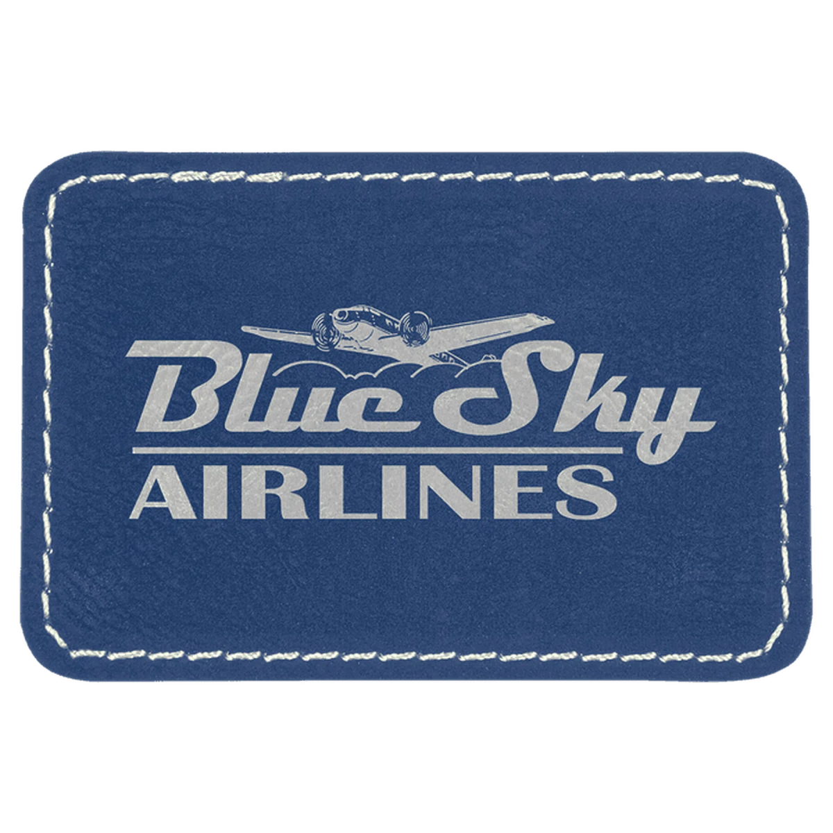Personalized Patches in Self-Adhesive Leatherette - Rectangle Shape 3" x 2" / Blue/Silver