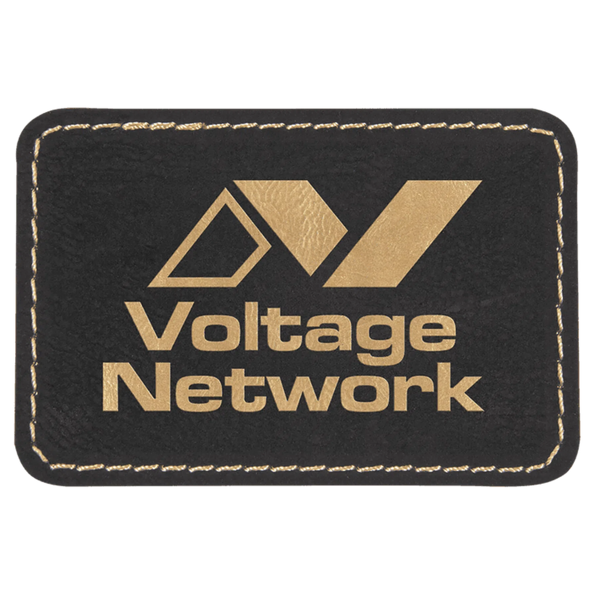 Personalized Patches in Self-Adhesive Leatherette - Rectangle Shape 3" x 2" / Black/Gold