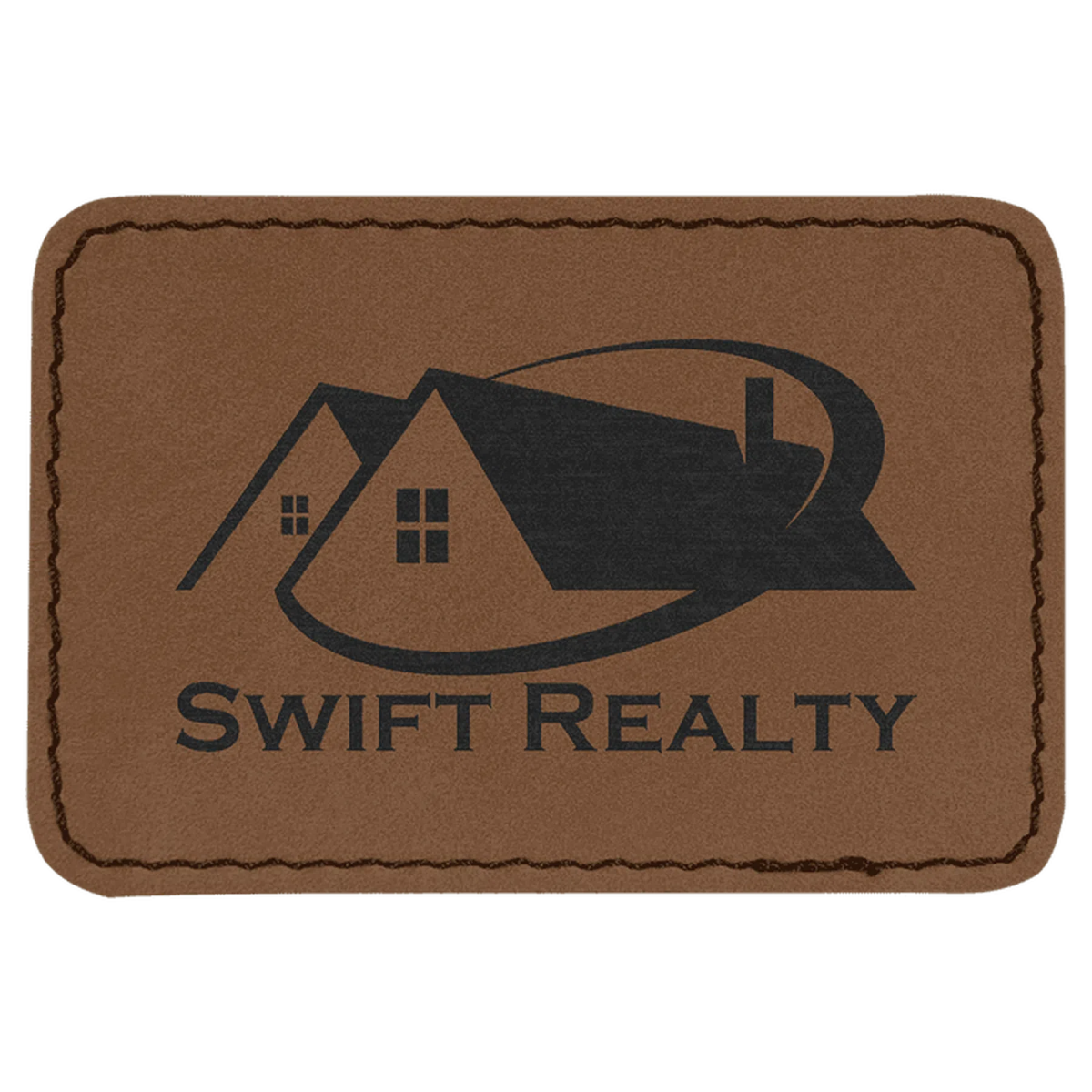 Personalized Patches in Self-Adhesive Leatherette - Rectangle Shape 3" x 2" / Dark Brown