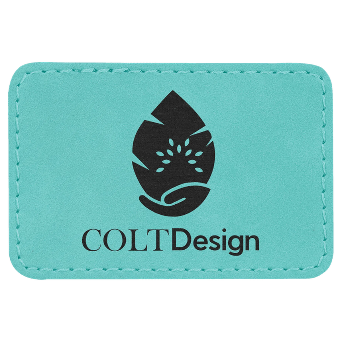 Personalized Patches in Self-Adhesive Leatherette - Rectangle Shape 3" x 2" / Teal