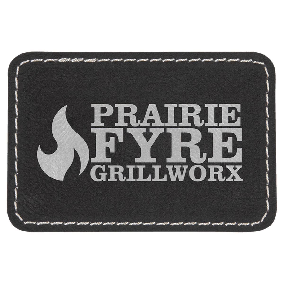 Personalized Patches in Self-Adhesive Leatherette - Rectangle Shape 3" x 2" / Black/Silver