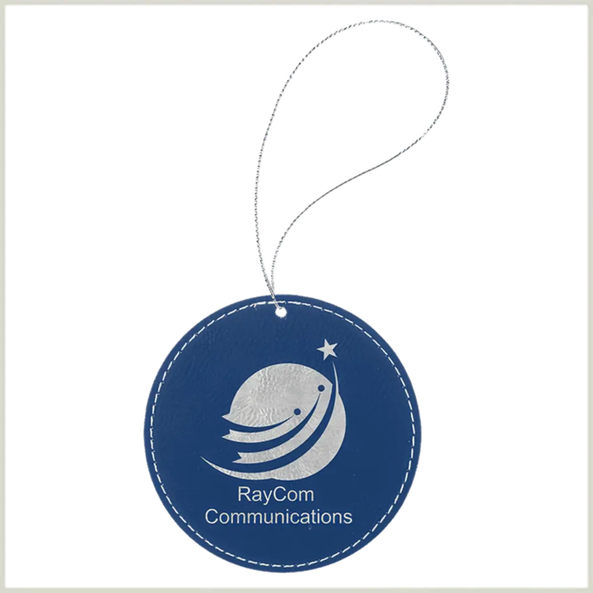 Leatherette Round Ornament (Various Colors) Blue/Silver