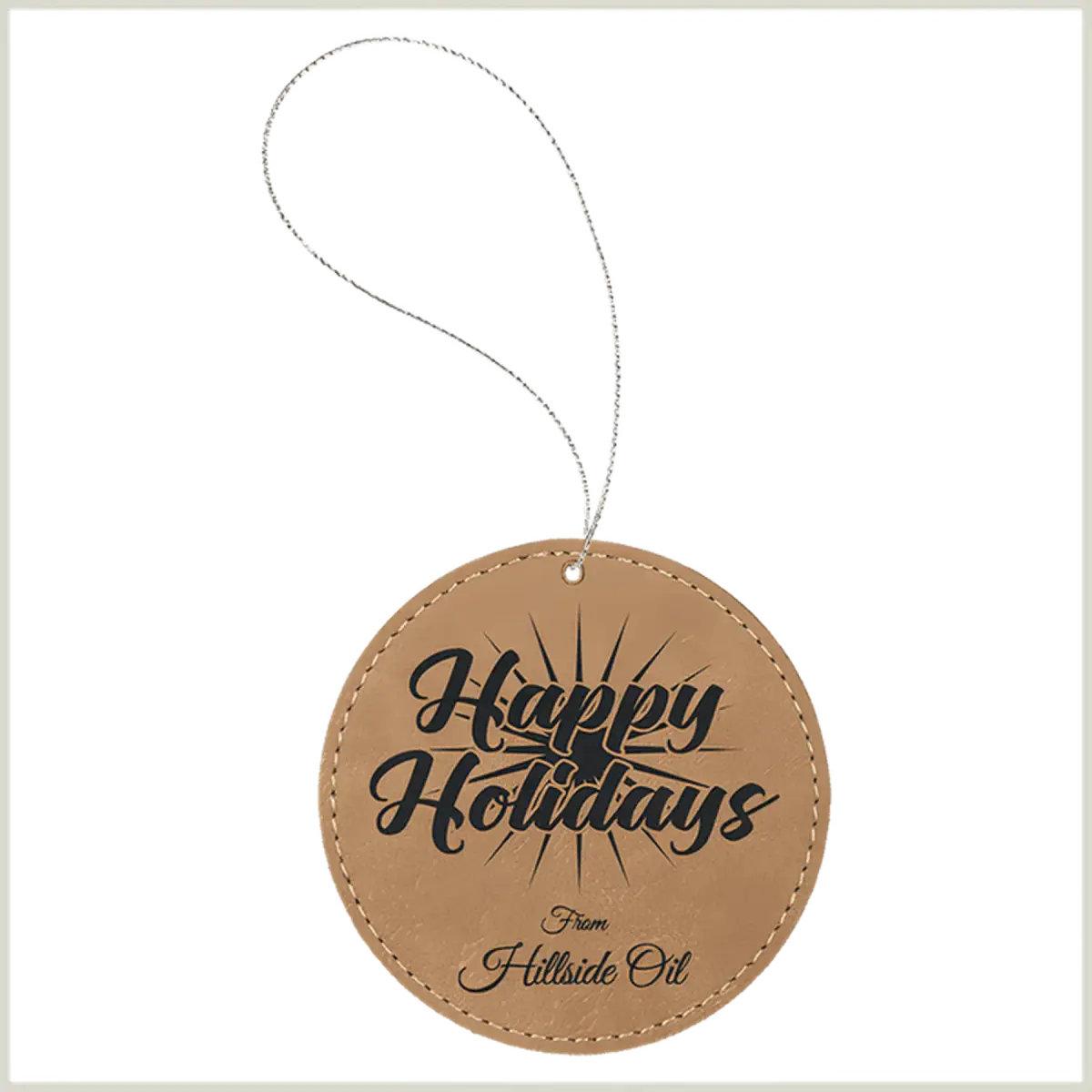 Personalized Leatherette Ornaments – Star, Tree & Sport Shapes Round / Light Brown / Leatherette