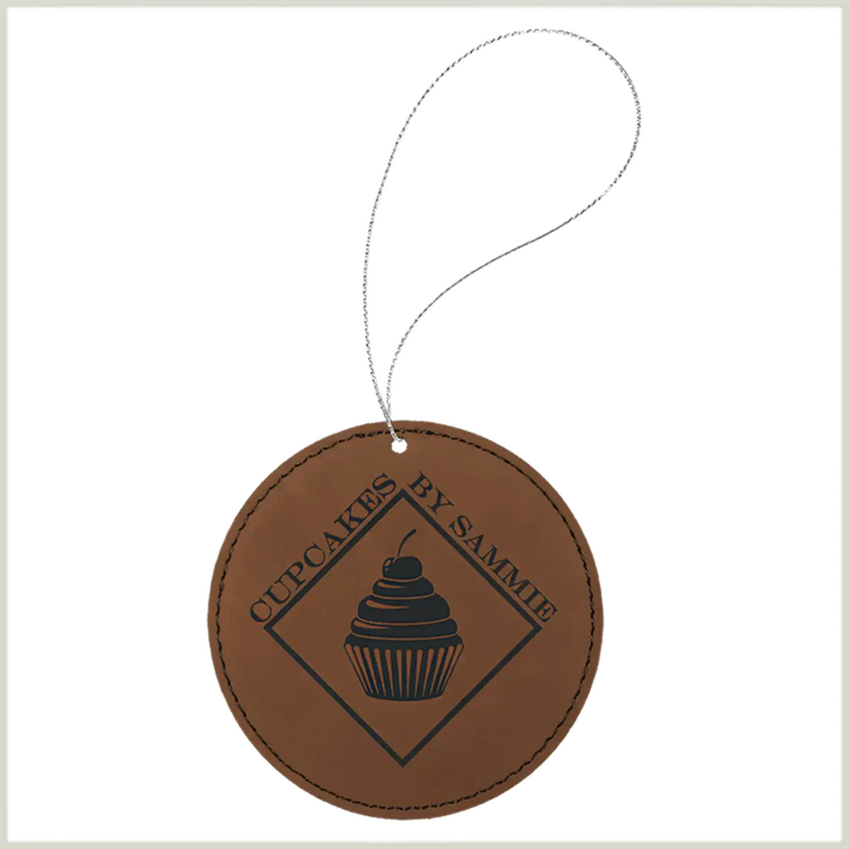 Personalized Leatherette Ornaments – Star, Tree & Sport Shapes Round / Dark Brown / Leatherette