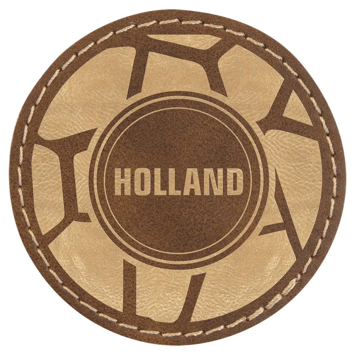 Personalized Patches in Self-Adhesive Leatherette - Round Shape 2 1/2" / Rustic/Gold