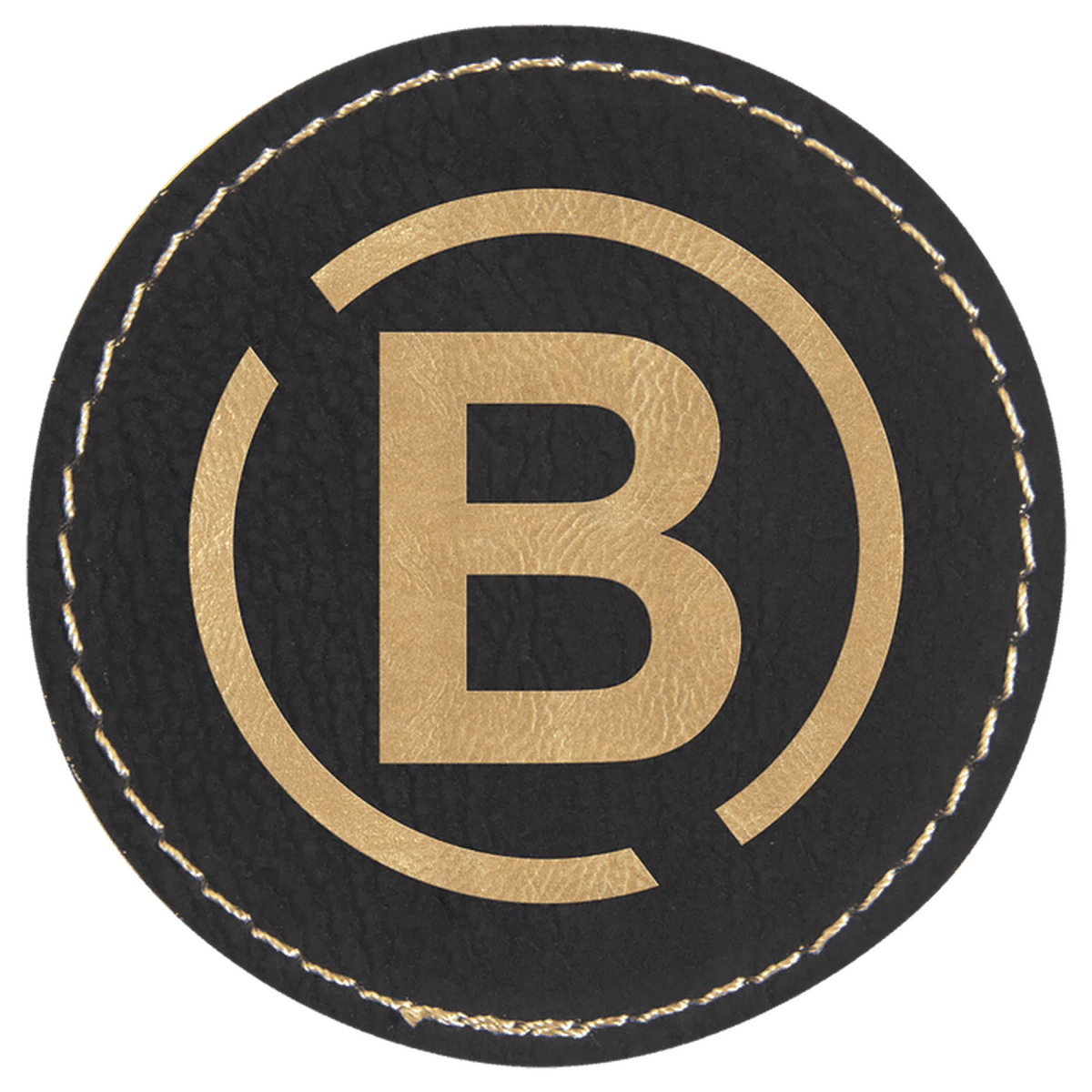 Personalized Patches in Self-Adhesive Leatherette - Round Shape 2 1/2" / Black/Gold