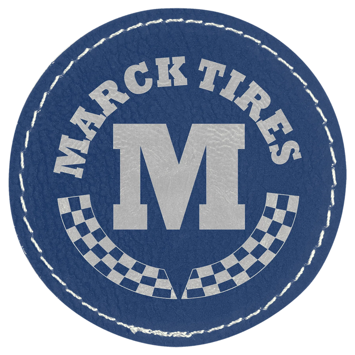 Personalized Patches in Self-Adhesive Leatherette - Round Shape 2 1/2" / Blue/Silver