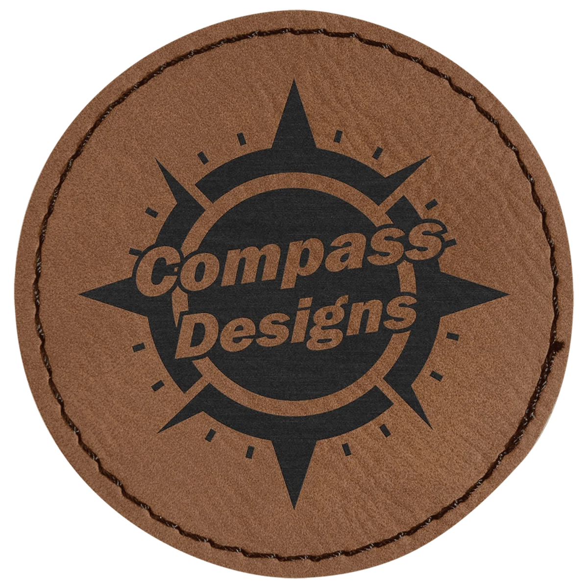 Personalized Patches in Self-Adhesive Leatherette - Round Shape 2 1/2" / Dark Brown
