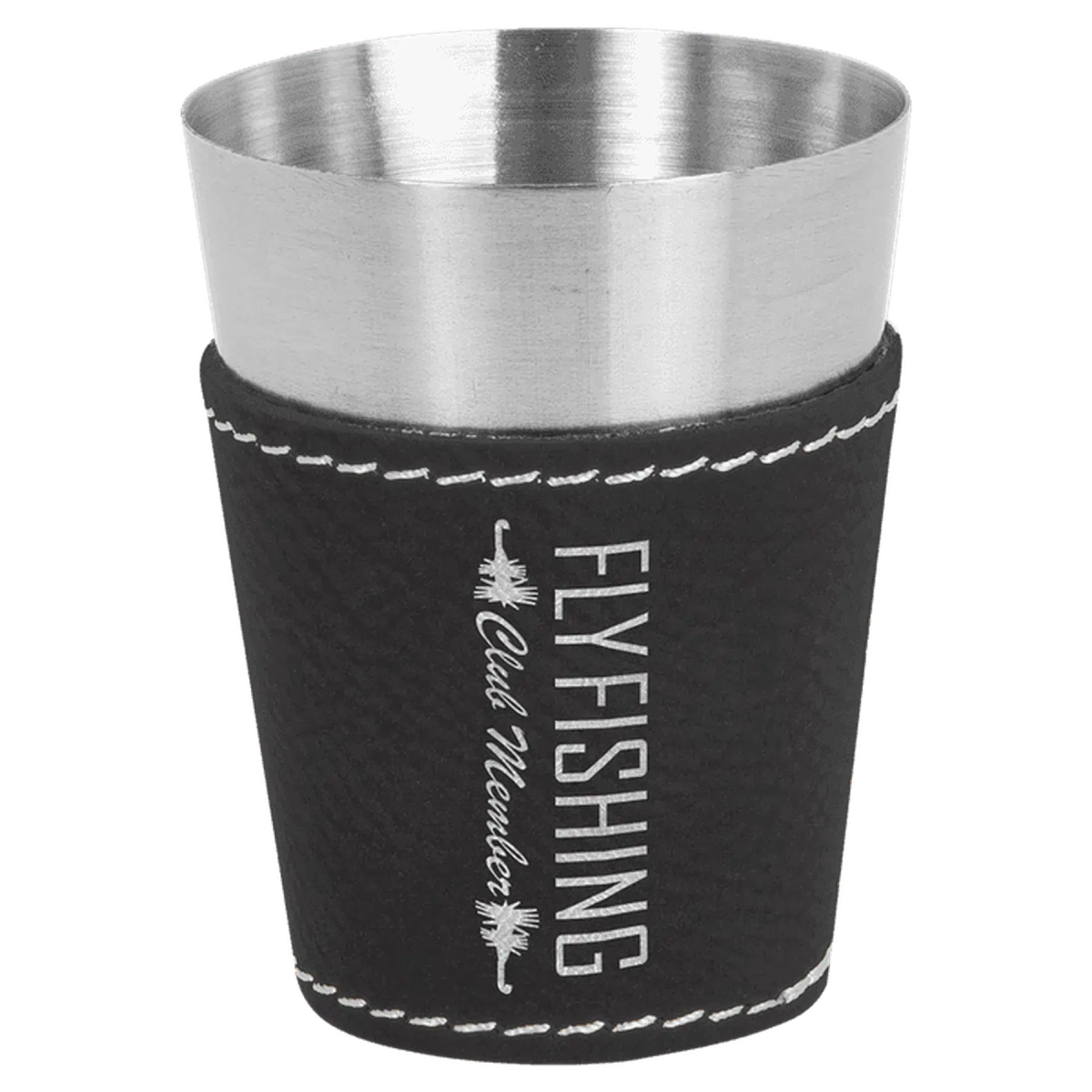 Personalized Shot Glasses with Leatherette Wrap Black/Silver