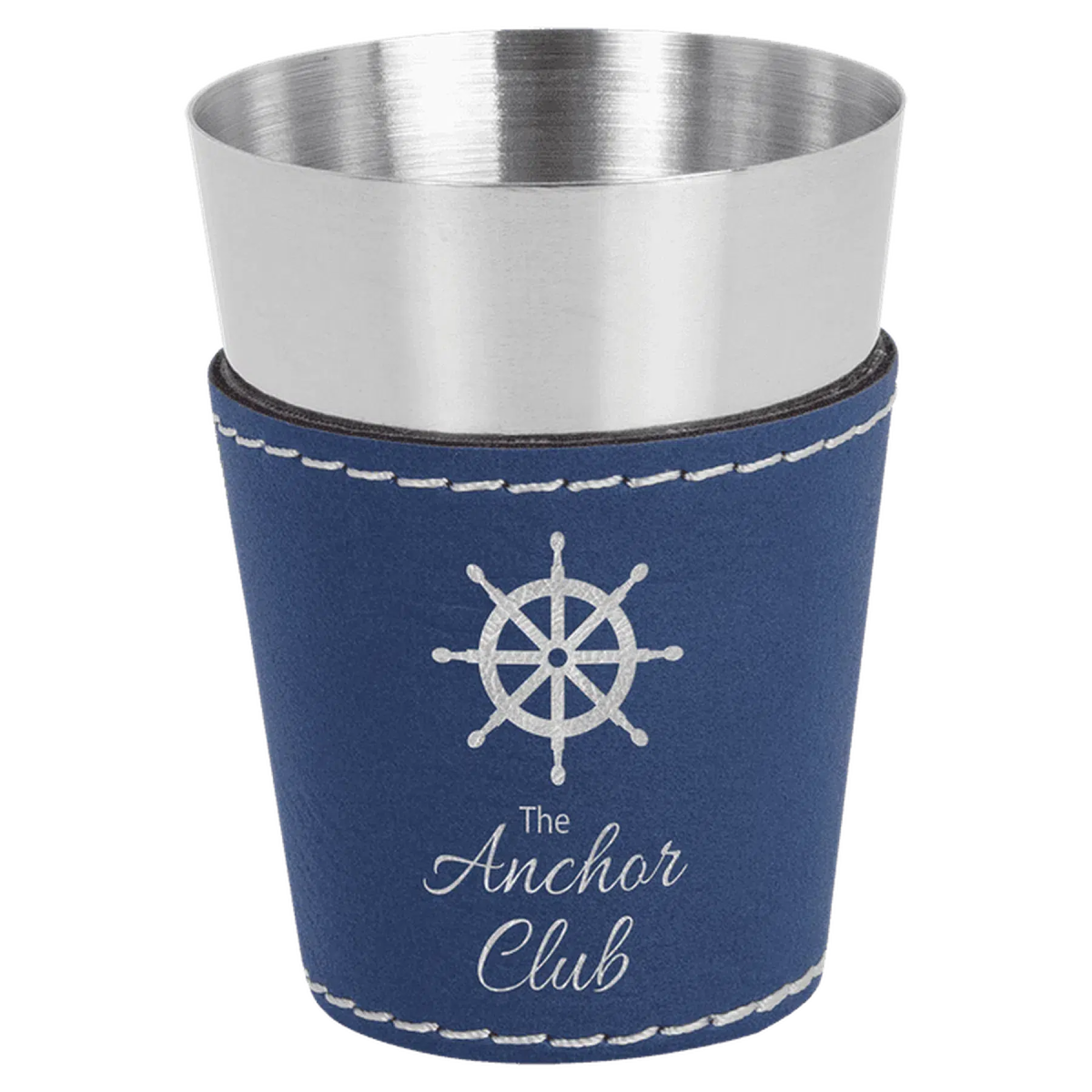 Personalized Shot Glasses with Leatherette Wrap Blue/Silver