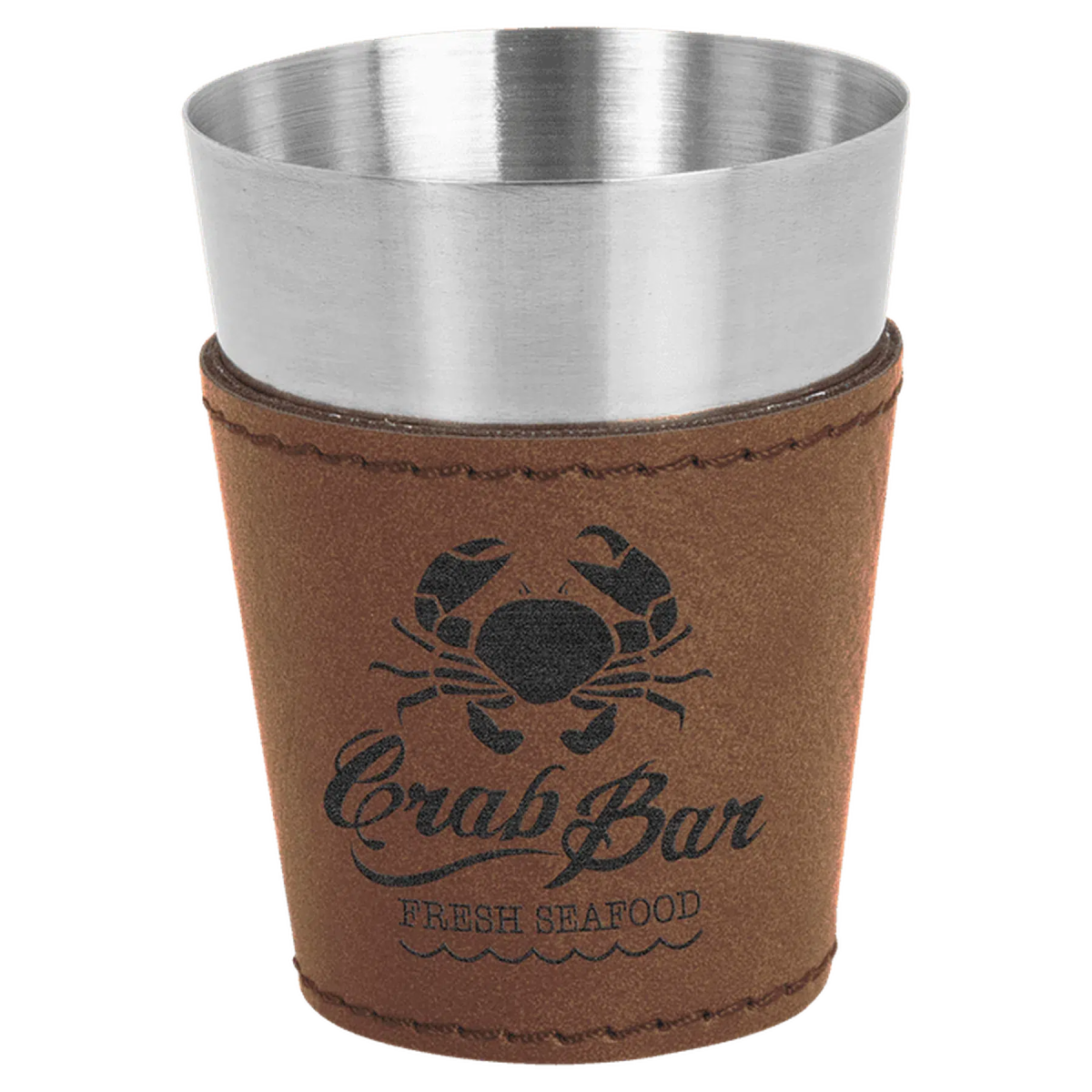 Personalized Shot Glasses with Leatherette Wrap Dark Brown