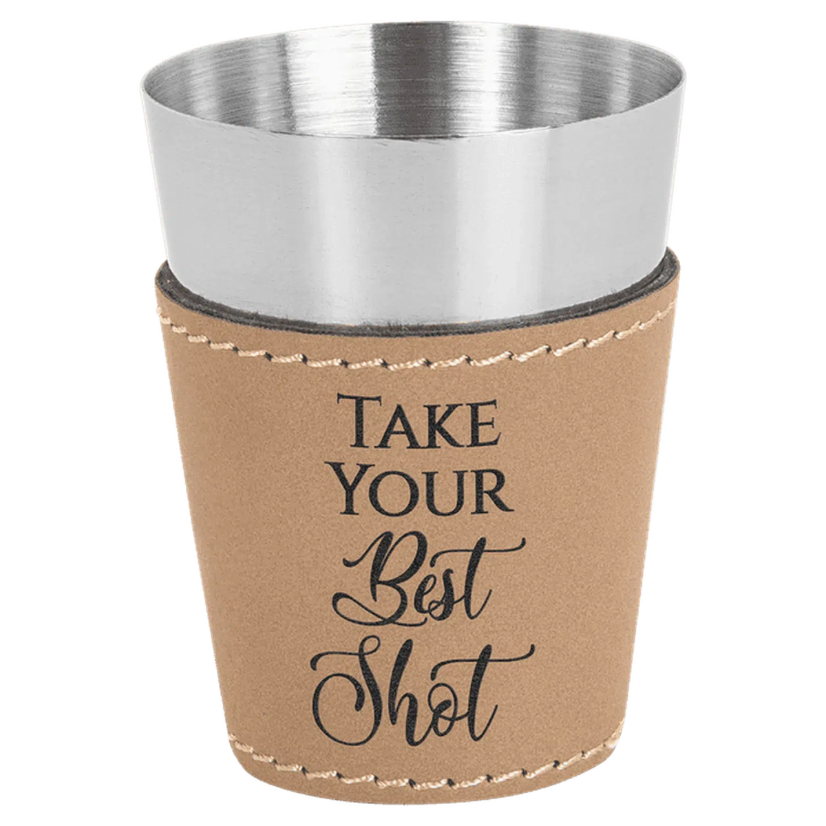 Personalized Shot Glasses with Leatherette Wrap Light Brown