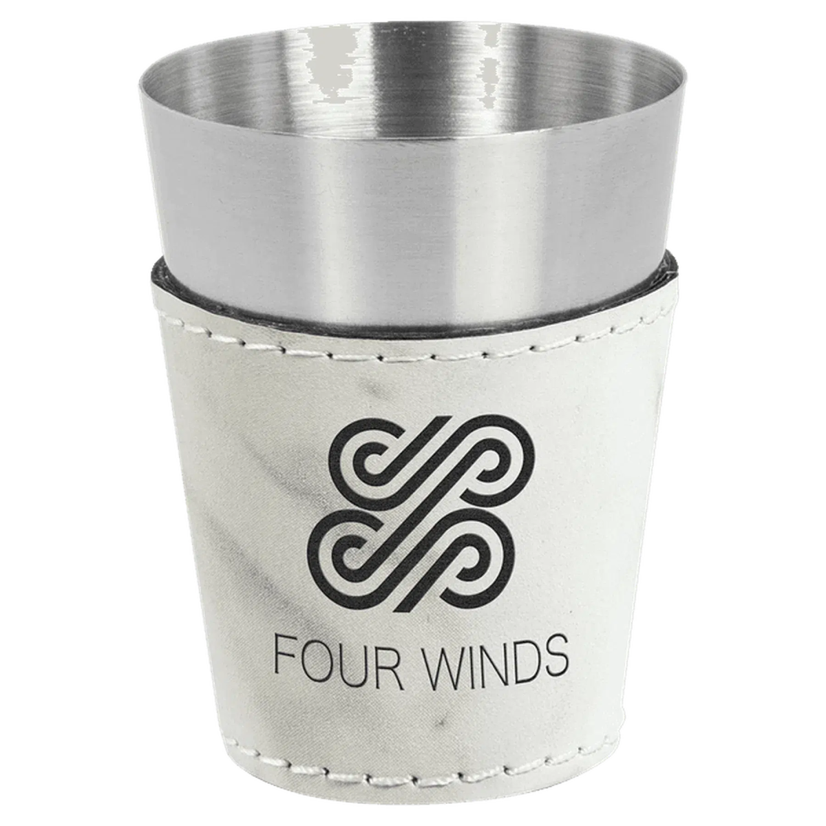Personalized Shot Glasses with Leatherette Wrap White Marble