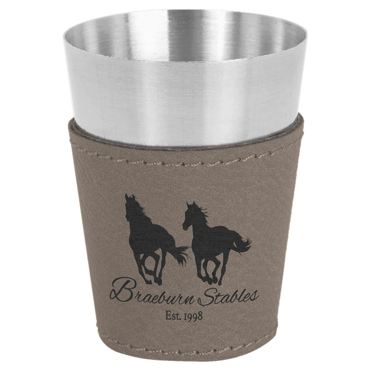 Personalized Shot Glasses with Leatherette Wrap Gray