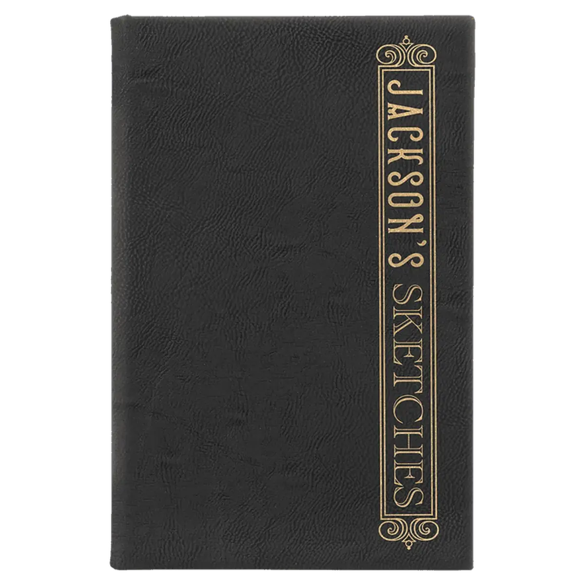 Personalized Sketch Books in Cork & Leatherette - Heavy Weight Paper 5 1/4" x 8 1/4" / Black/Gold / Leatherette