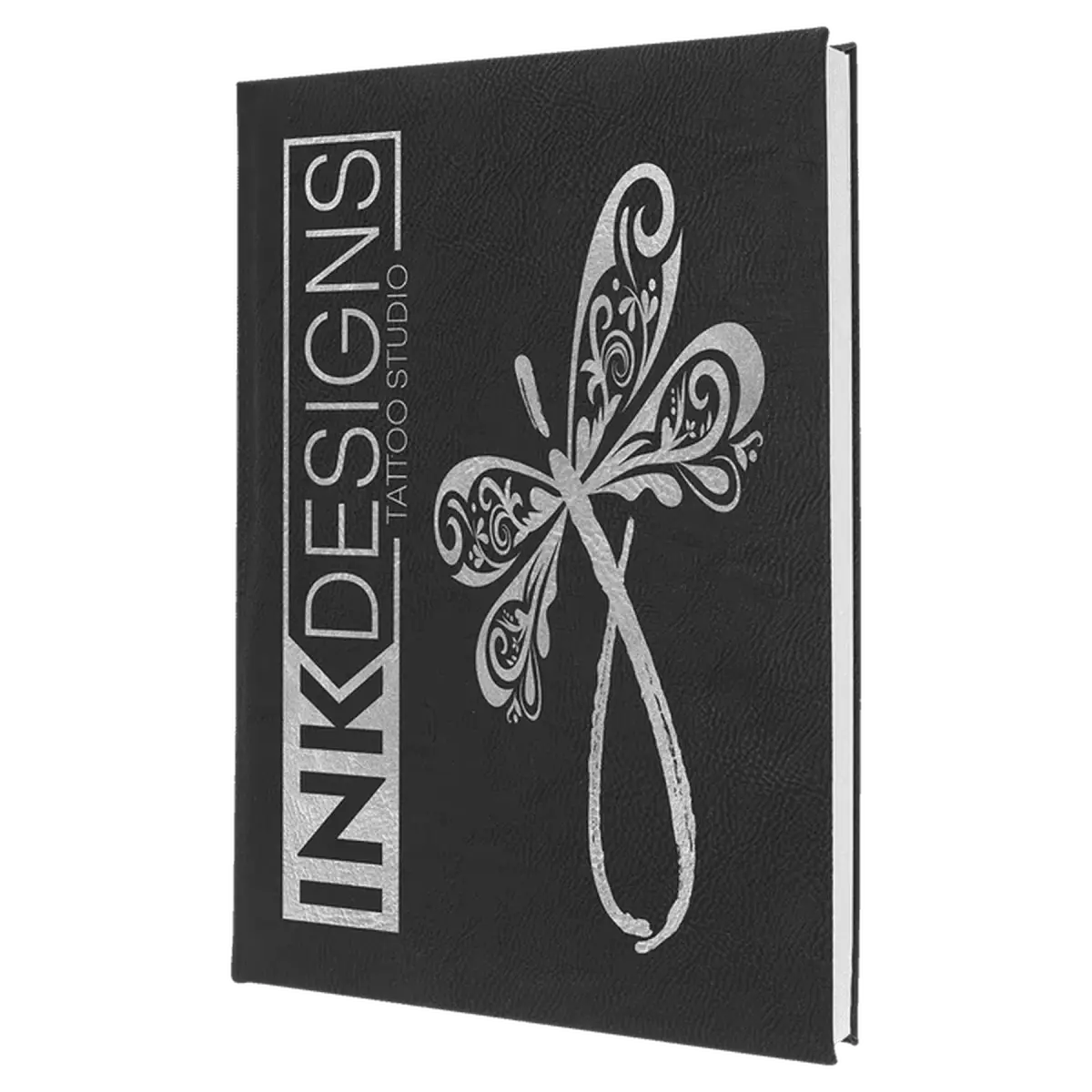 Personalized Sketch Books in Cork & Leatherette - Heavy Weight Paper 7" x 9 3/4" / Black/Silver / Leatherette