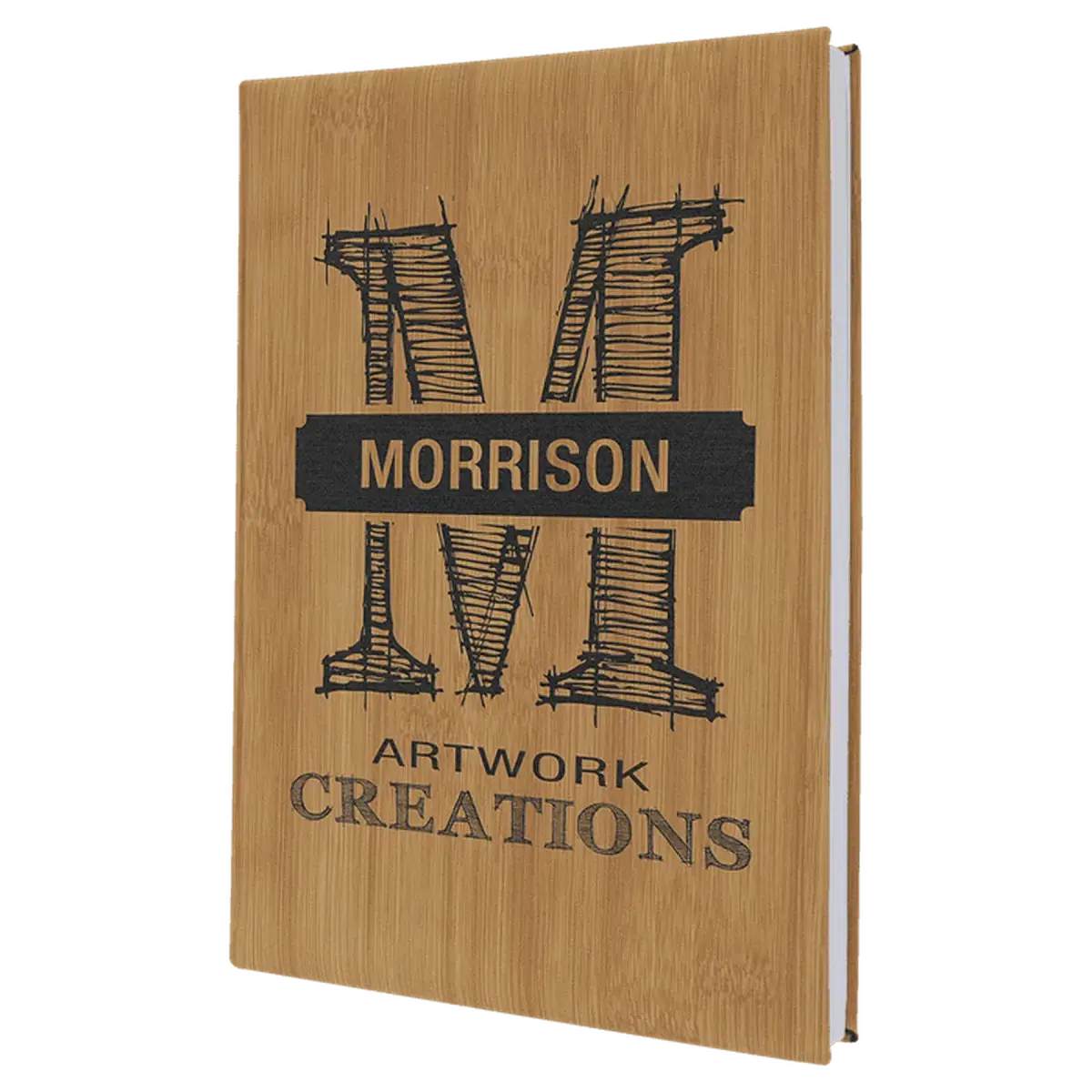 Personalized Sketch Books in Cork & Leatherette - Heavy Weight Paper 7" x 9 3/4" / Bamboo / Leatherette