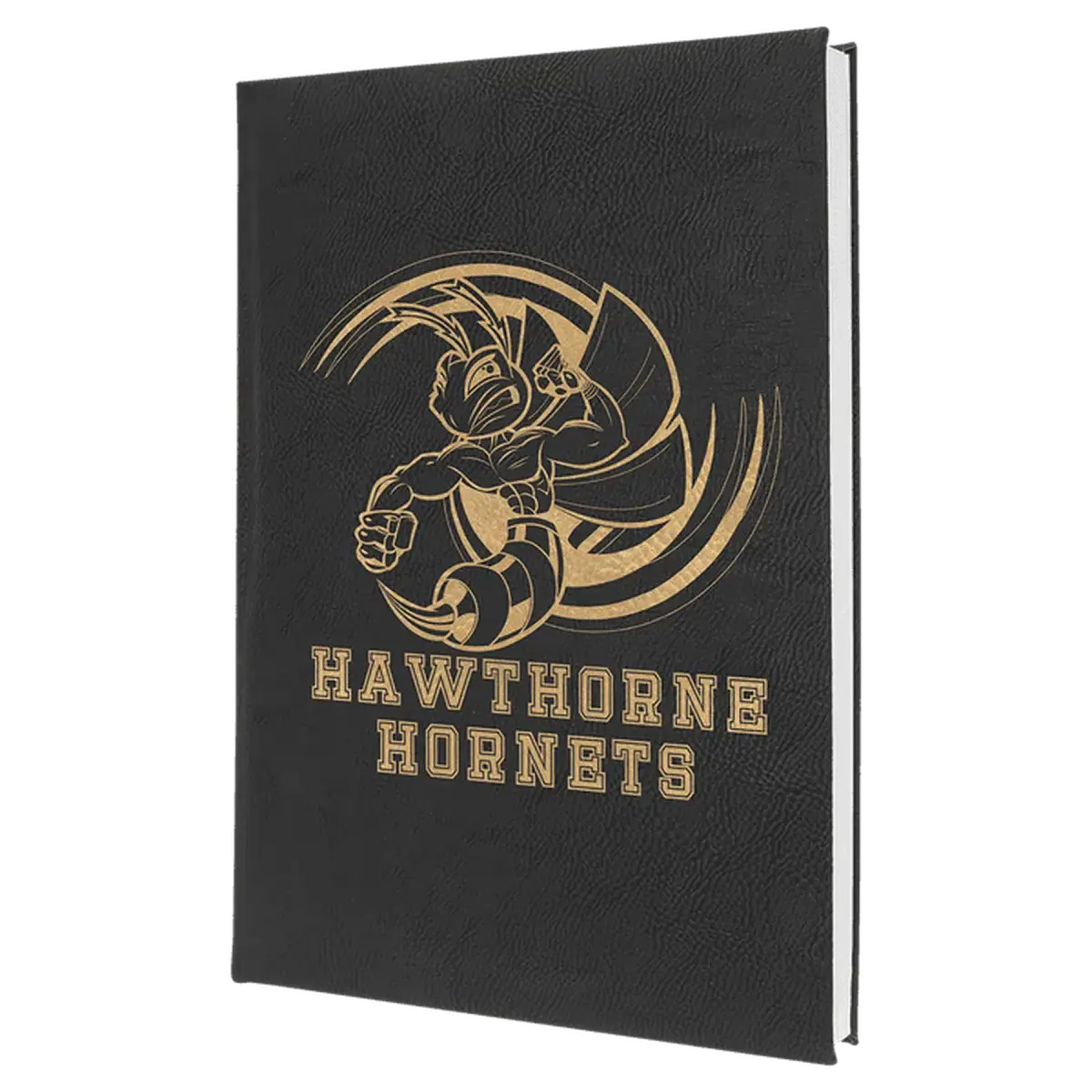 Personalized Sketch Books in Cork & Leatherette - Heavy Weight Paper 7" x 9 3/4" / Black/Gold / Leatherette