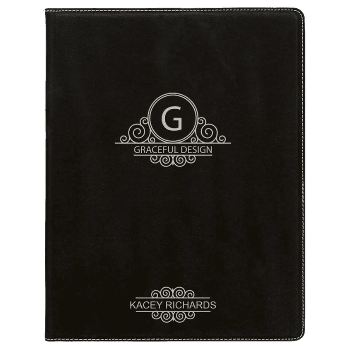 Leatherette Small Portfolio with Notepad (7 x 9) Black/Silver