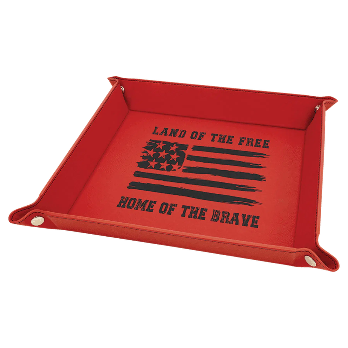 Personalized Catch-All Tray with Snap Up Corners - Leatherette Caddy Trays 6" x 6" / Red