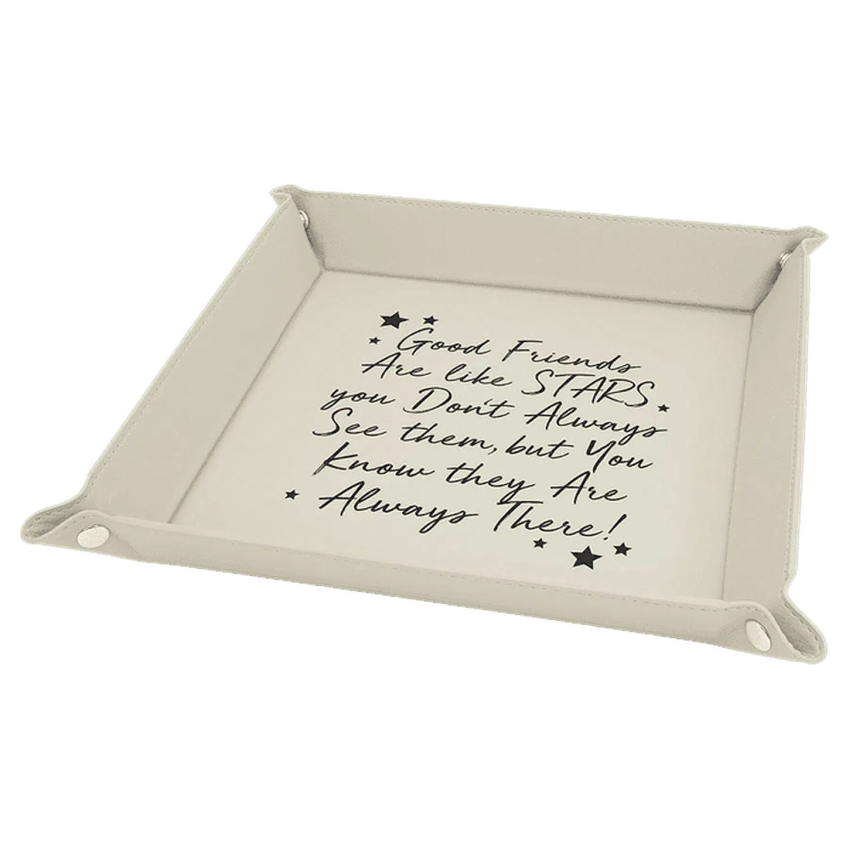 Personalized Catch-All Tray with Snap Up Corners - Leatherette Caddy Trays 6" x 6" / White