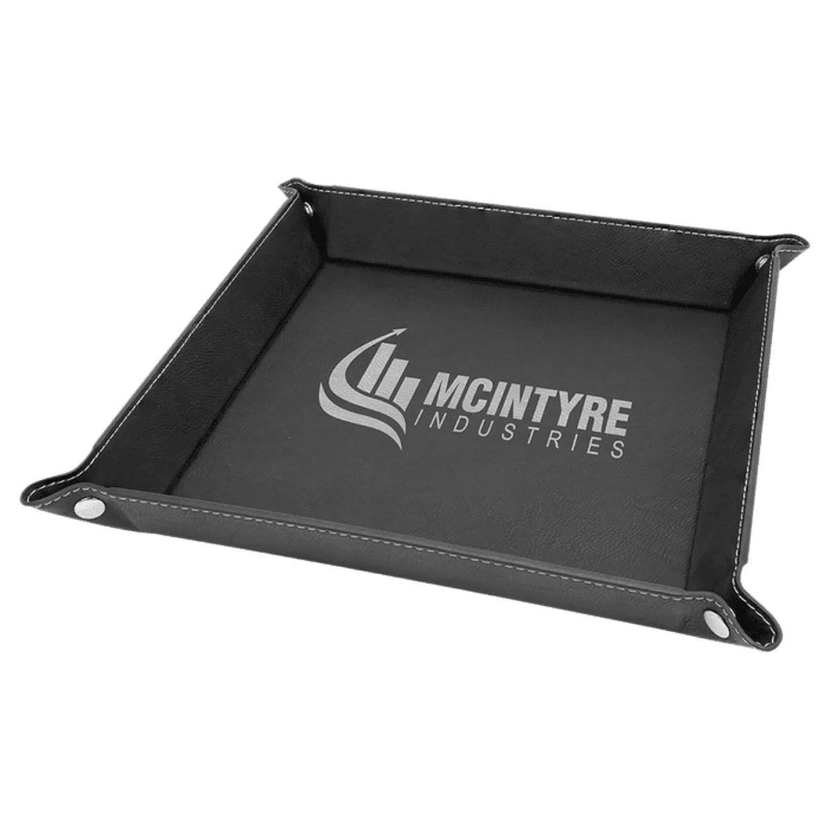 Personalized Catch-All Tray with Snap Up Corners - Leatherette Caddy Trays 6" x 6" / White