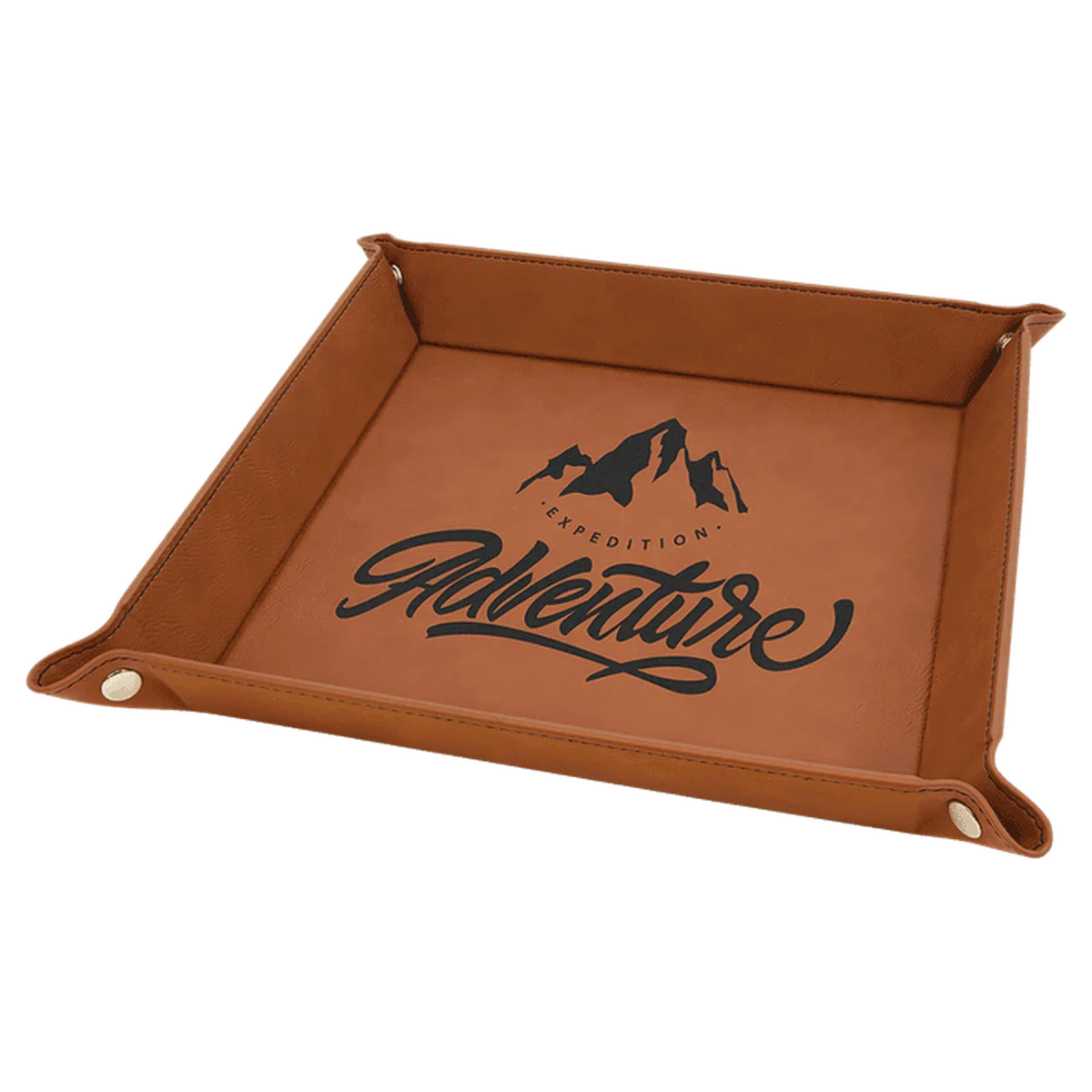 Personalized Catch-All Tray with Snap Up Corners - Leatherette Caddy Trays 6" x 6" / Rawhide