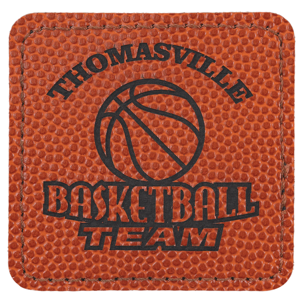 Personalized Patches in Self-Adhesive Leatherette - Square Shape 2 1/2" x 2 1/2" / Basketball