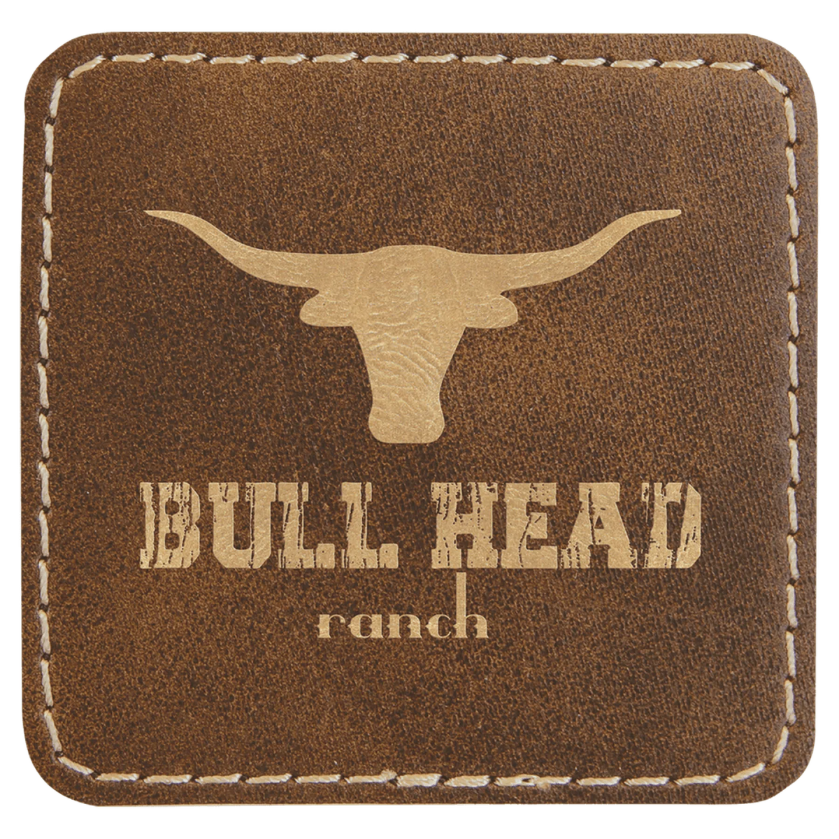 Personalized Patches in Self-Adhesive Leatherette - Square Shape 2 1/2" x 2 1/2" / Rustic/Gold