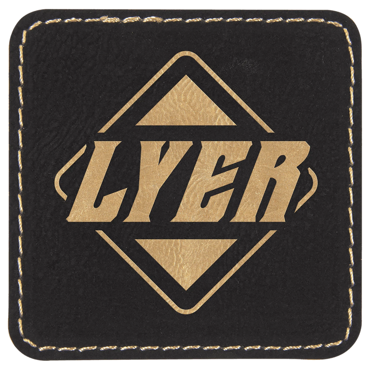 Personalized Patches in Self-Adhesive Leatherette - Square Shape 2 1/2" x 2 1/2" / Black/Gold