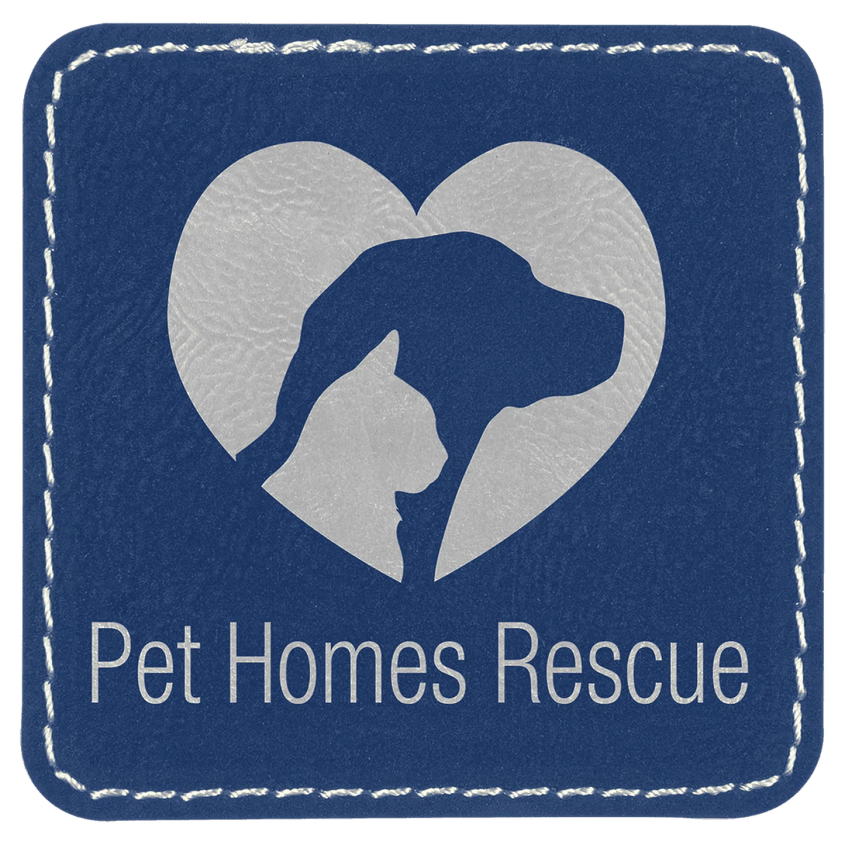 Personalized Patches in Self-Adhesive Leatherette - Square Shape 2 1/2" x 2 1/2" / Blue/Silver