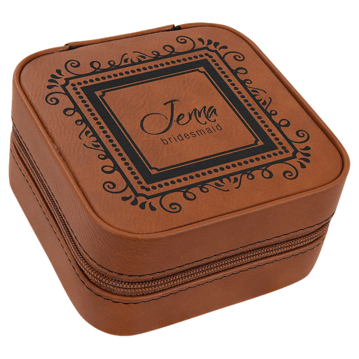 Personalized Travel Jewelry Box in Leatherette Colors Rawhide/Black