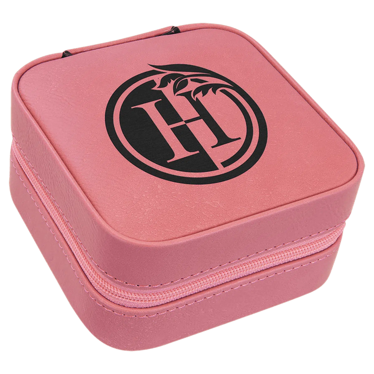 Personalized Travel Jewelry Box in Leatherette Colors Pink/Black