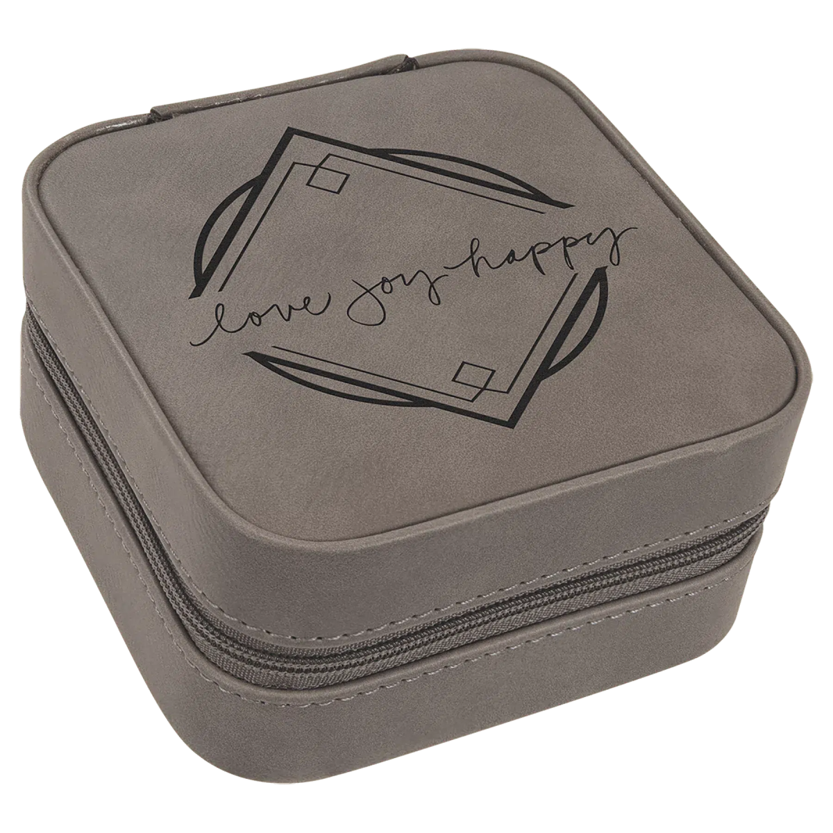 Personalized Travel Jewelry Box in Leatherette Colors Gray/Black