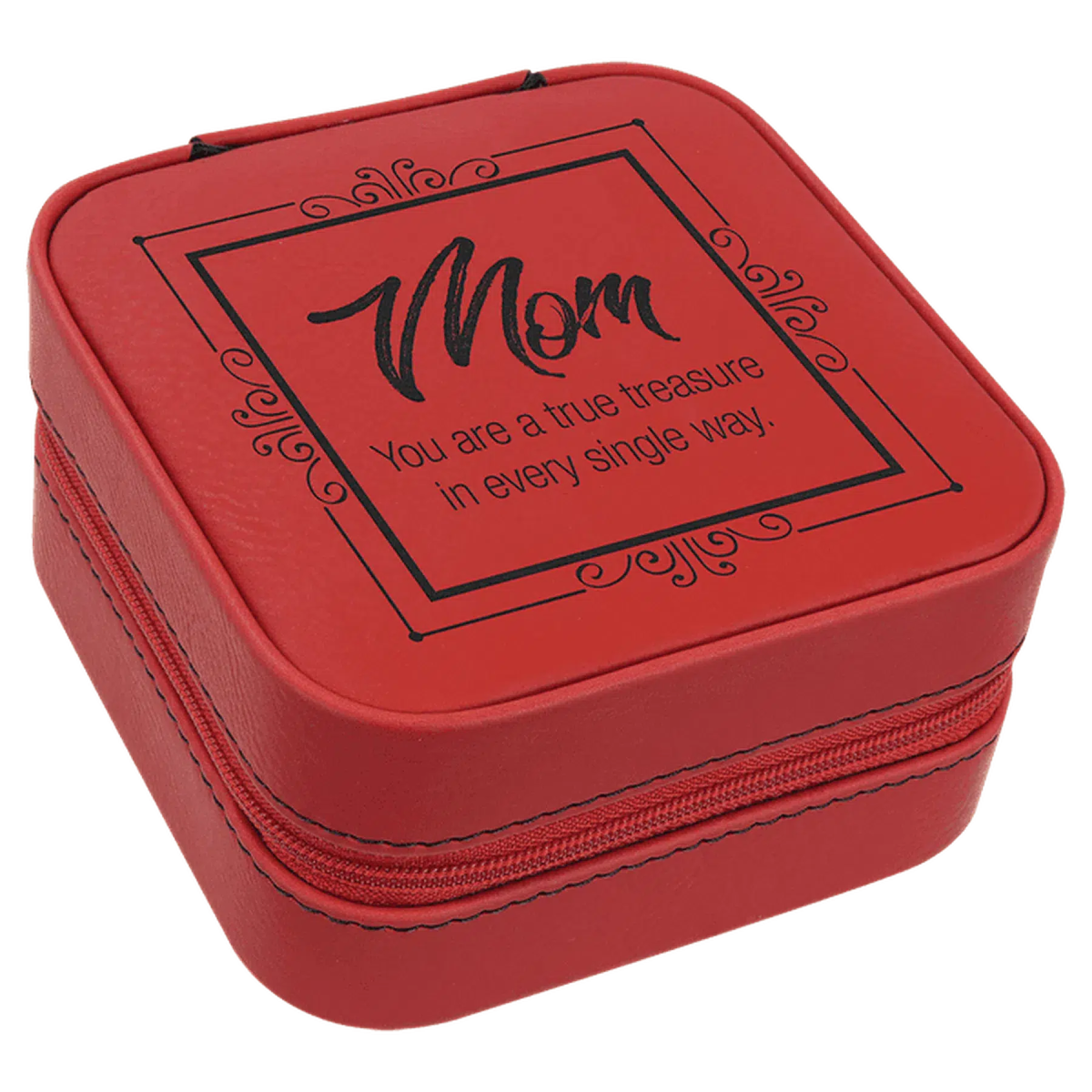 Personalized Travel Jewelry Box in Leatherette Colors Red/Black