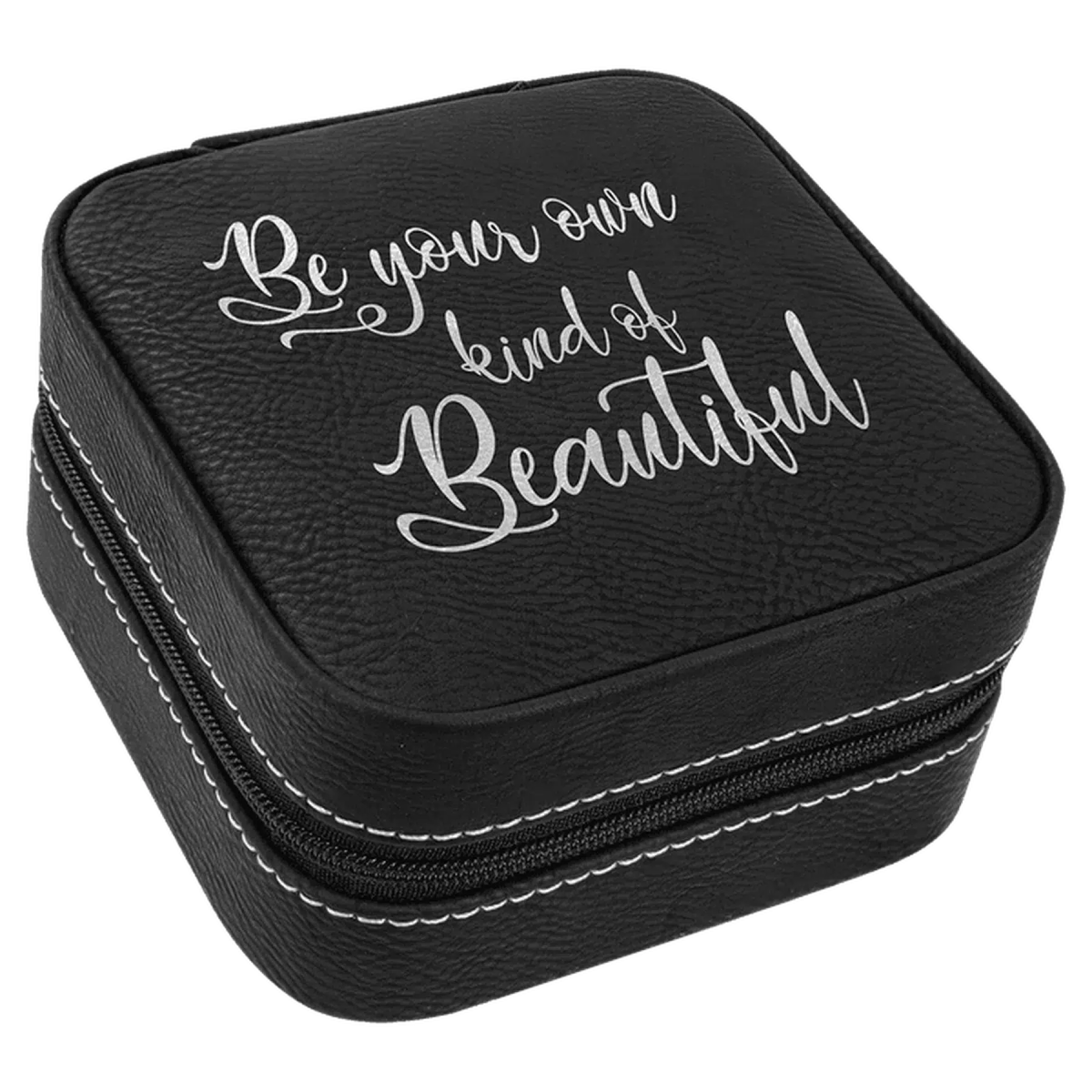 Personalized Travel Jewelry Box in Leatherette Colors Black/Silver