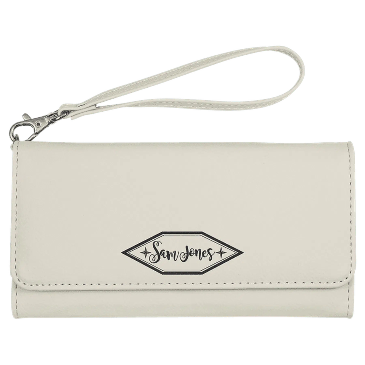 Personalized Leatherette Wallets with Wrist Strap for Gifts and Brands White