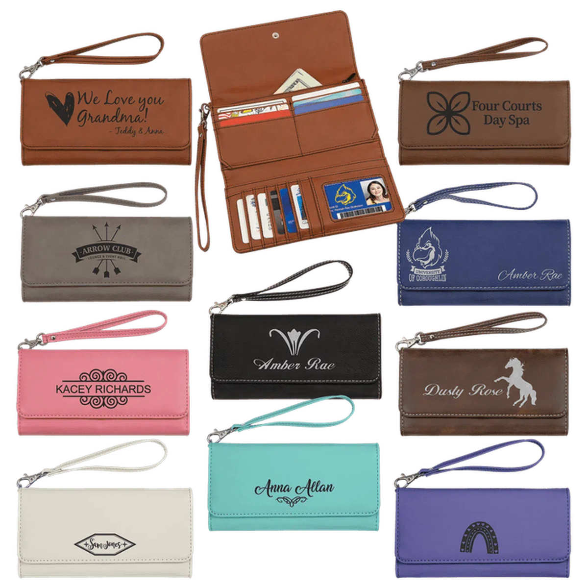 Personalized Leatherette Wallets with Wrist Strap for Gifts and Brands Teal