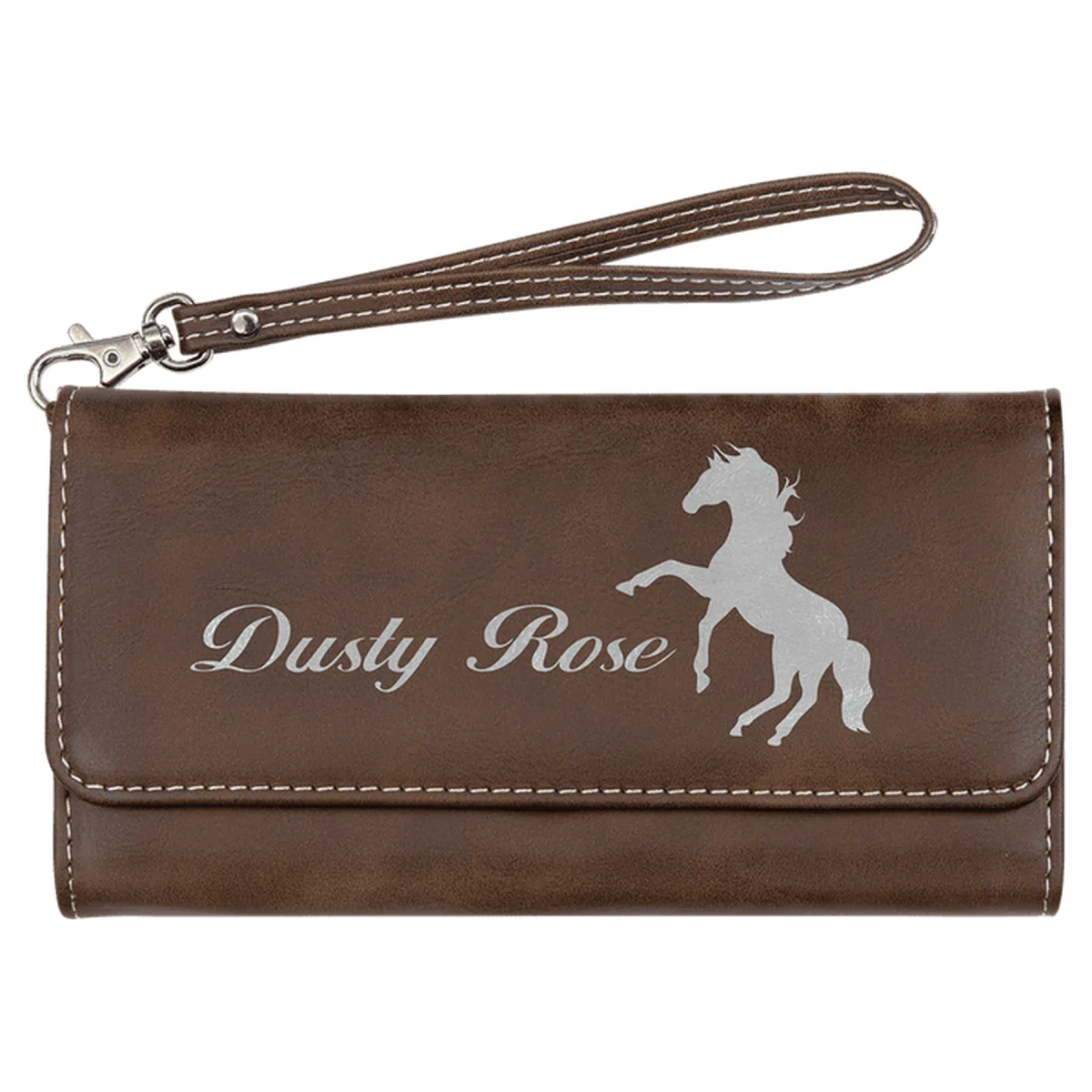 Personalized Leatherette Wallets with Wrist Strap for Gifts and Brands Rustic/Silver