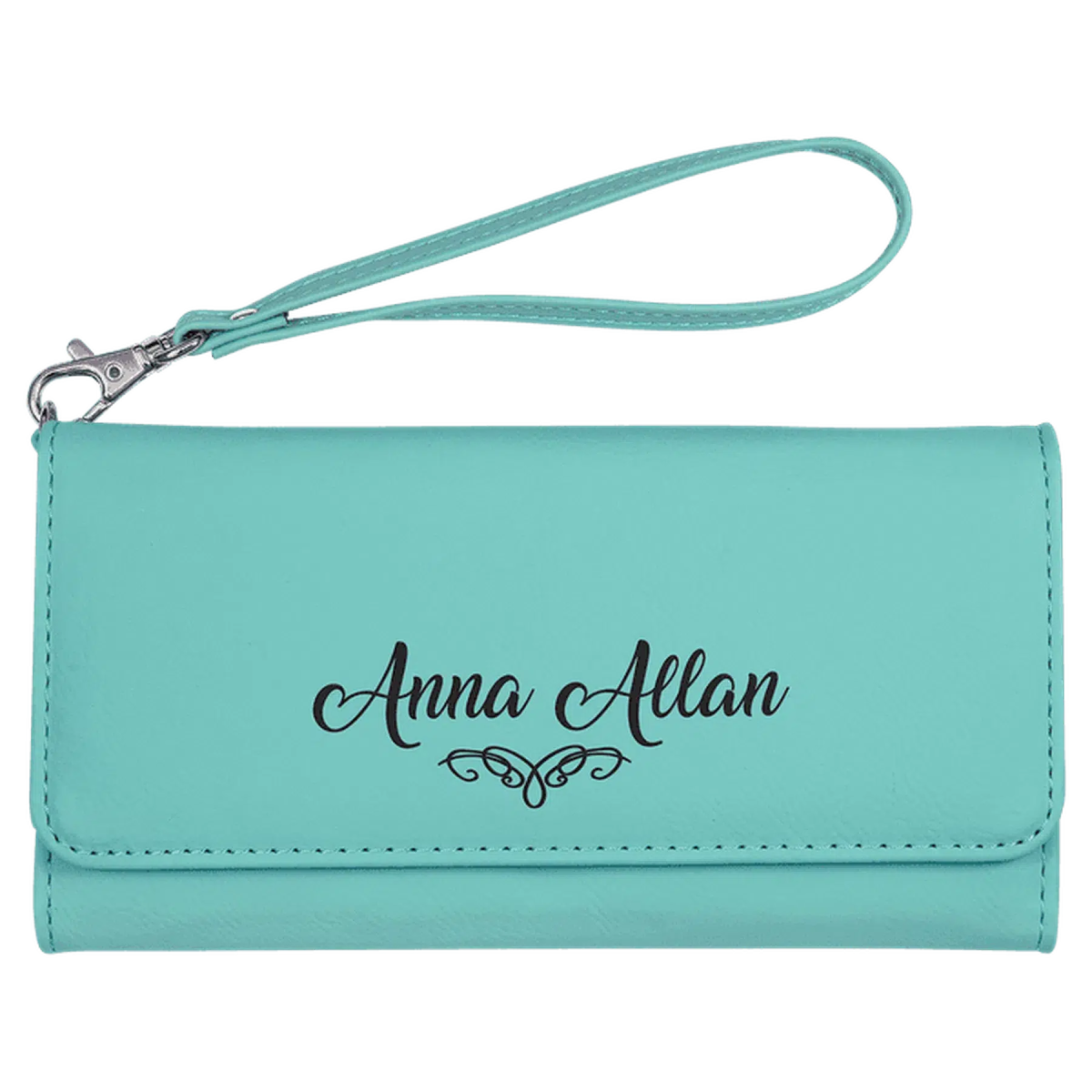 Personalized Leatherette Wallets with Wrist Strap for Gifts and Brands Teal