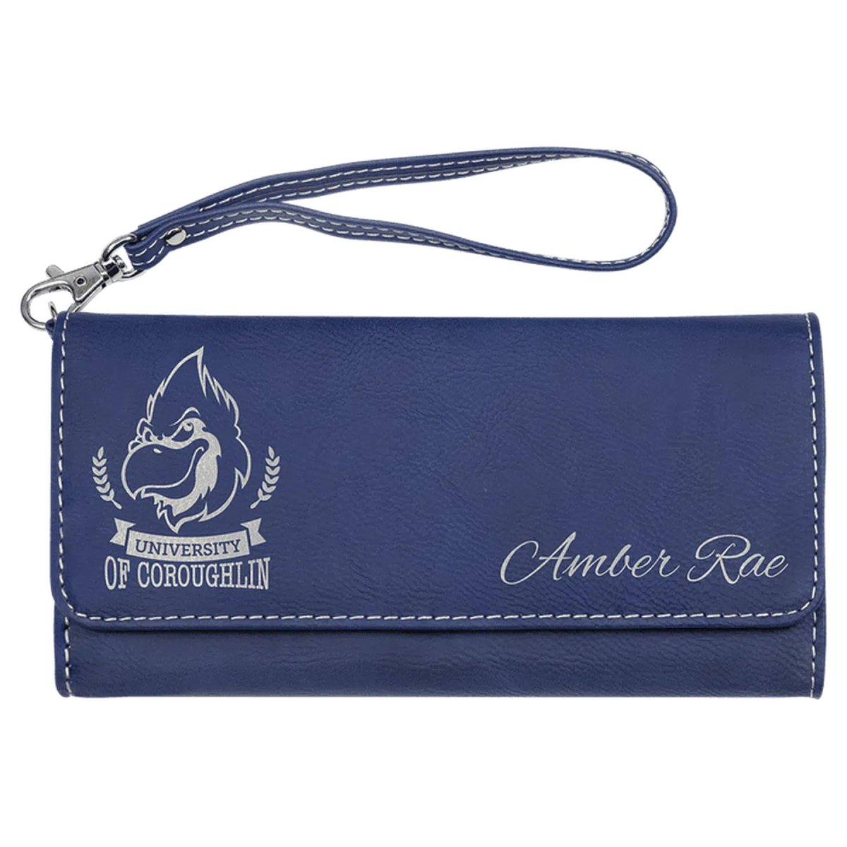 Personalized Leatherette Wallets with Wrist Strap for Gifts and Brands Blue/Silver