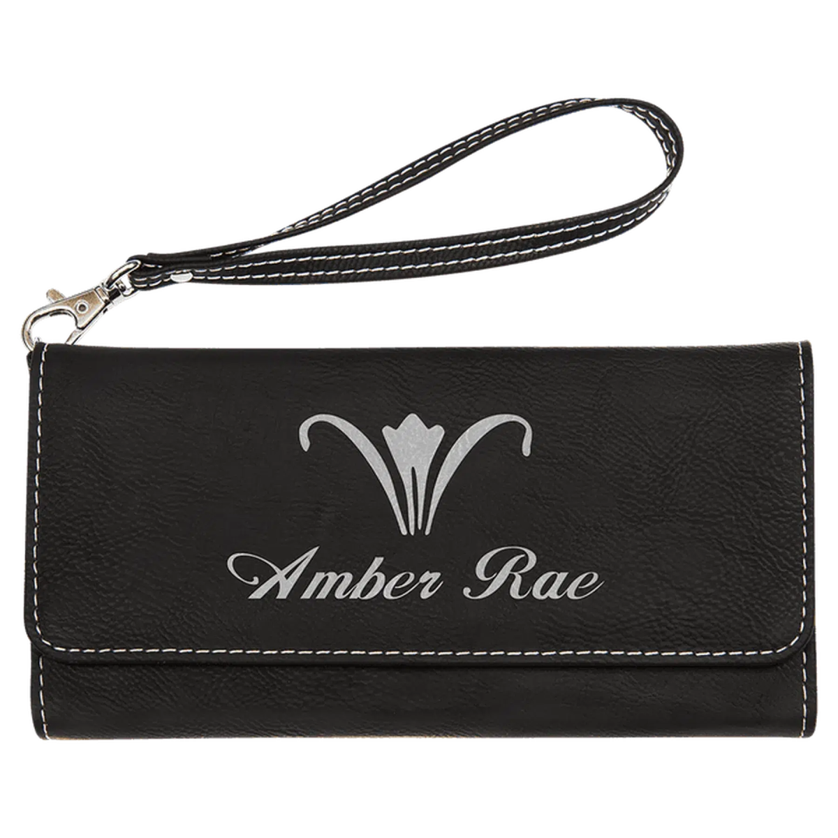Personalized Leatherette Wallets with Wrist Strap for Gifts and Brands Black/Silver