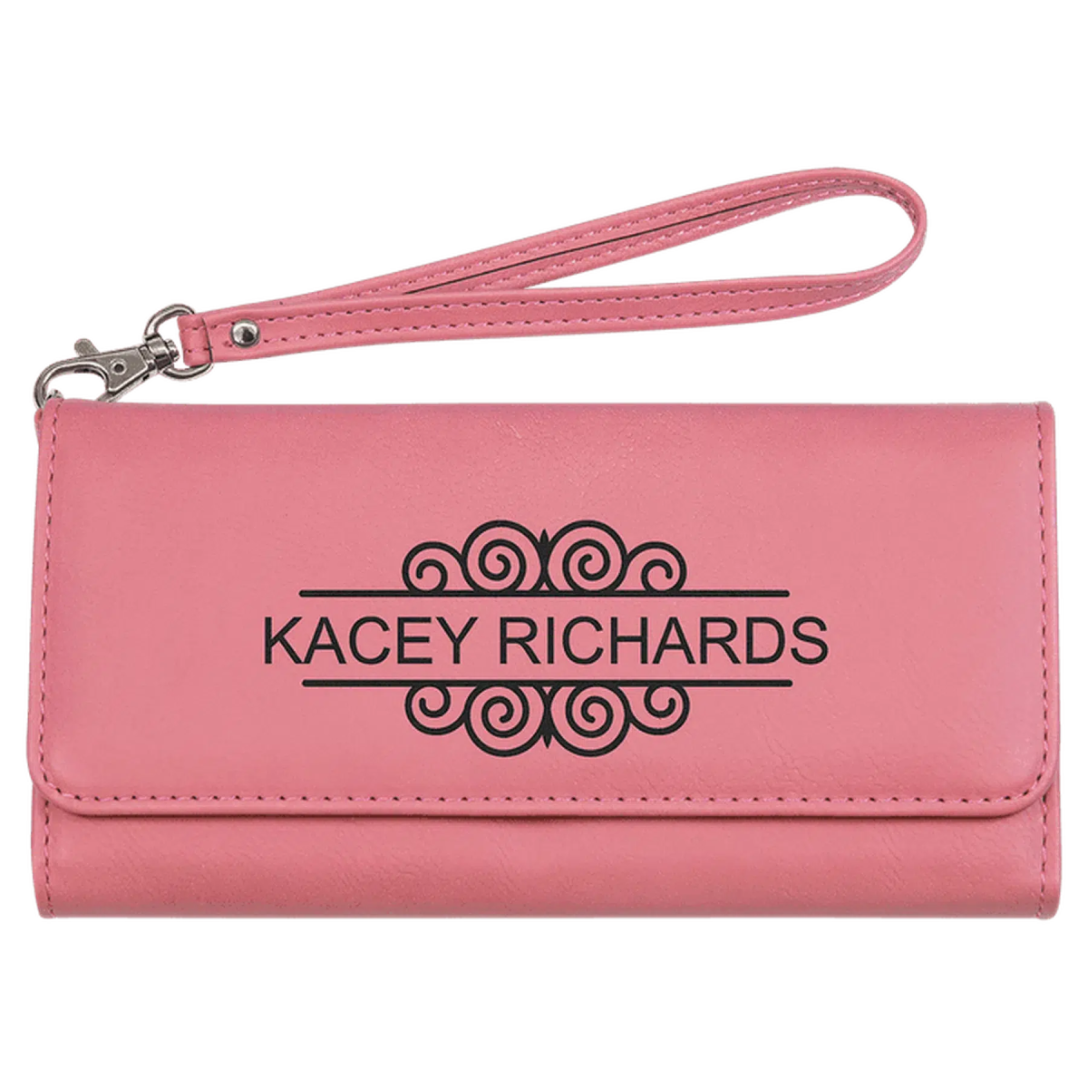 Personalized Leatherette Wallets with Wrist Strap for Gifts and Brands Pink