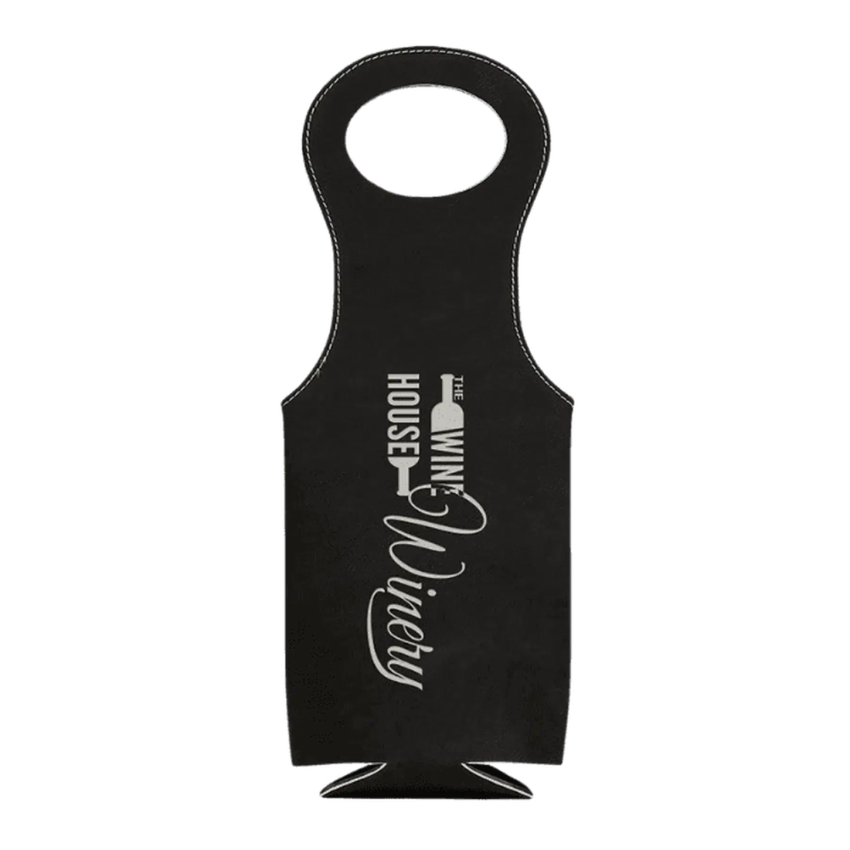 Personalized Wine Tote Bag – Insulated Leatherette Bottle Holder Black/Silver / 5 1/2" (L) x 14 1/2" (H)