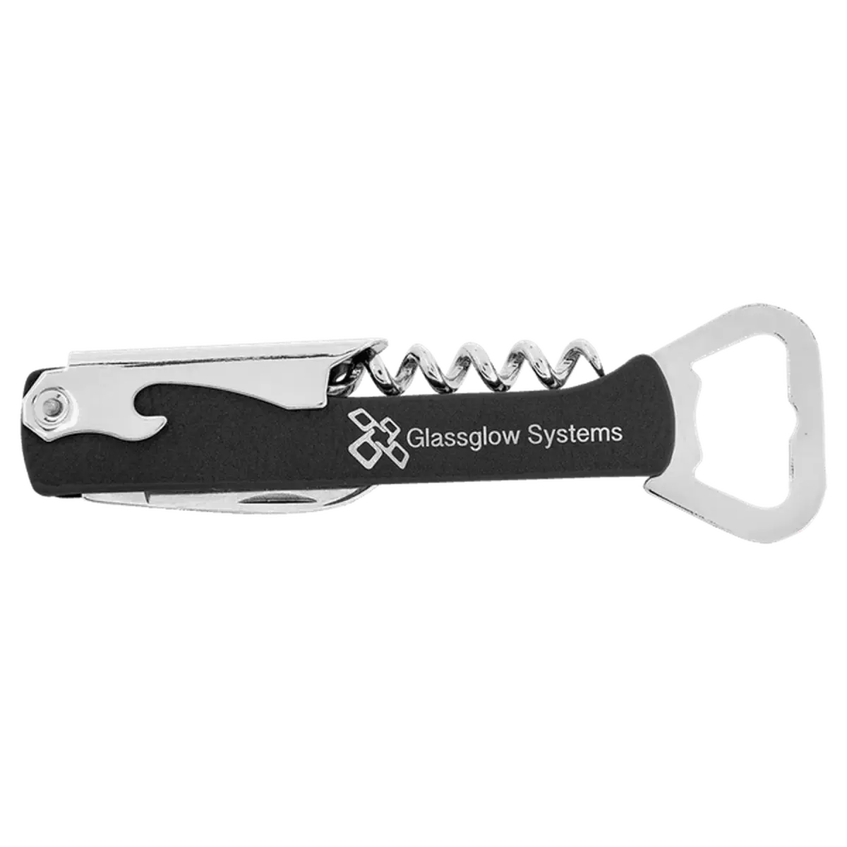Personalized Corkscrew Wine Bottle Opener - Leatherette or Wood Leatherette / Black/Silver / 5.75"