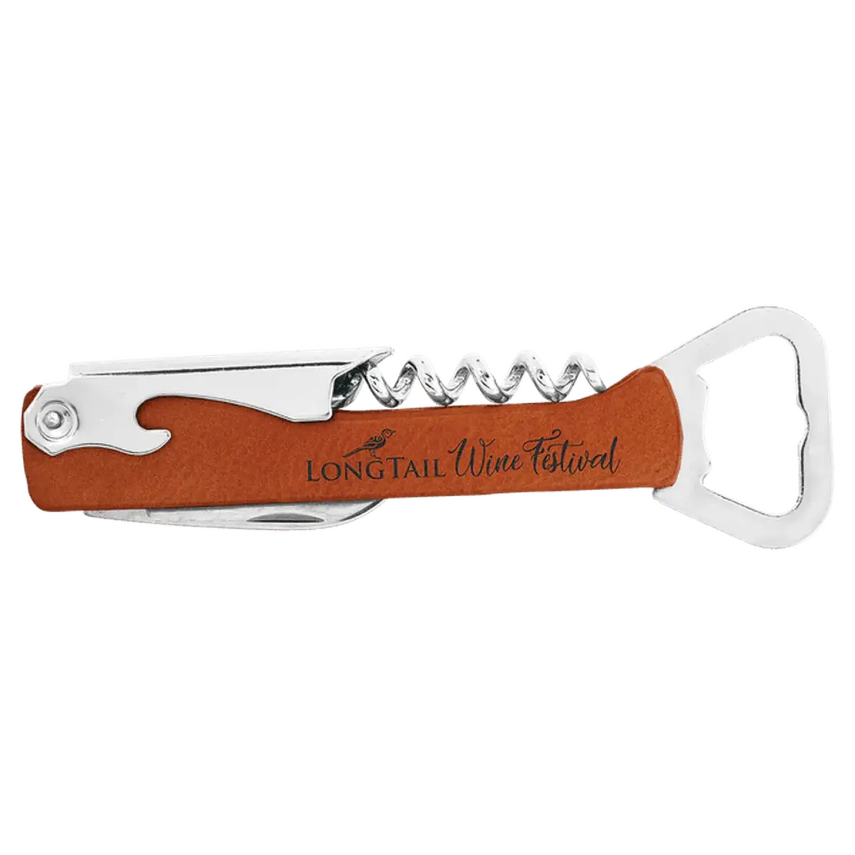Personalized Corkscrew Wine Bottle Opener - Leatherette or Wood Leatherette / Rawhide / 5.75"