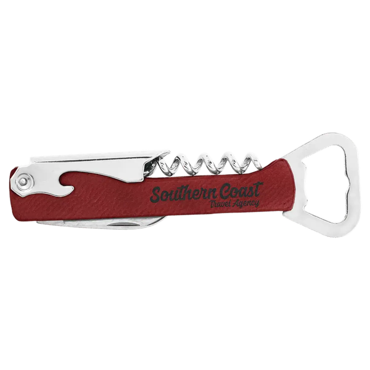 Personalized Corkscrew Wine Bottle Opener - Leatherette or Wood Leatherette / Rose / 5.75"