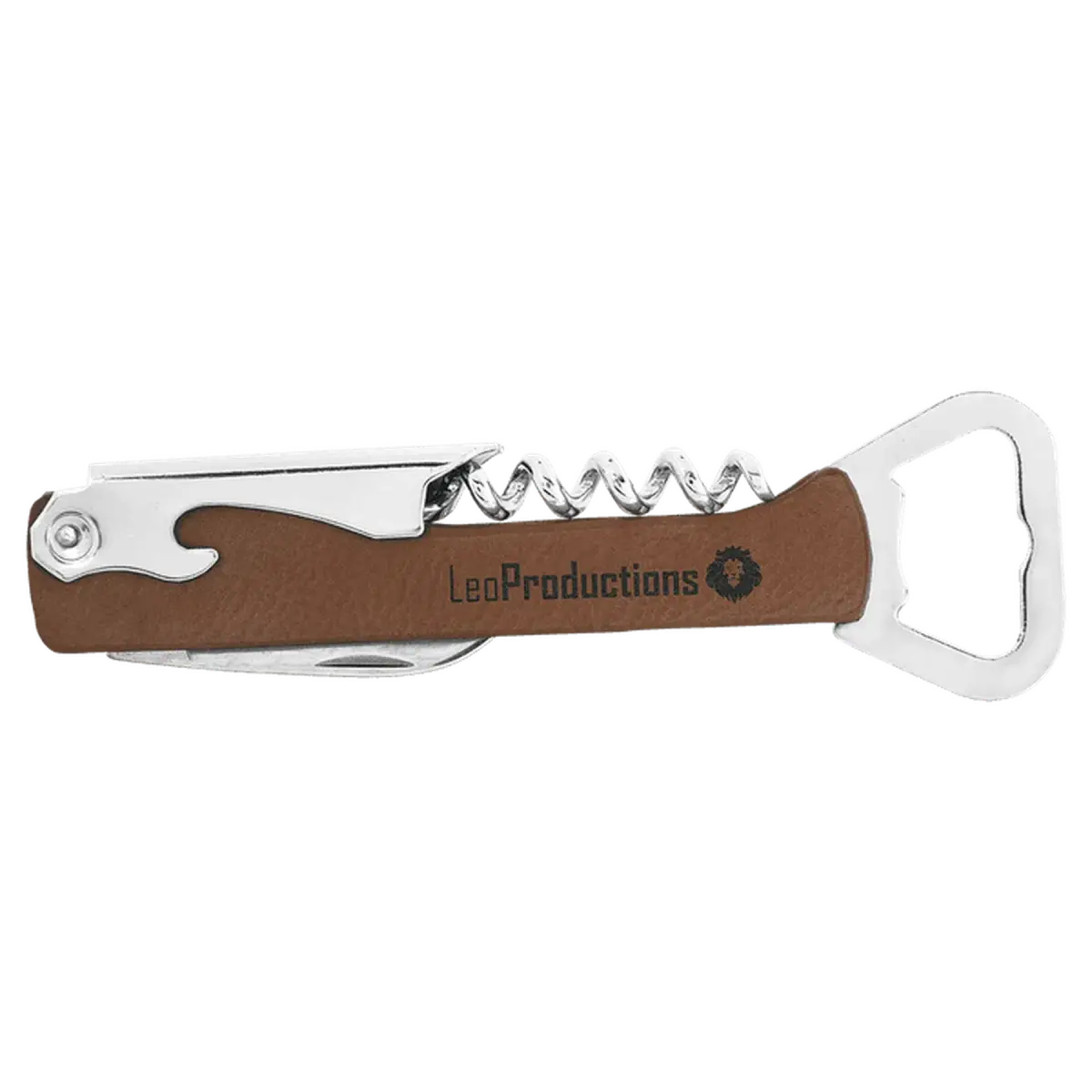Personalized Corkscrew Wine Bottle Opener - Leatherette or Wood Leatherette / Dark Brown / 5.75"