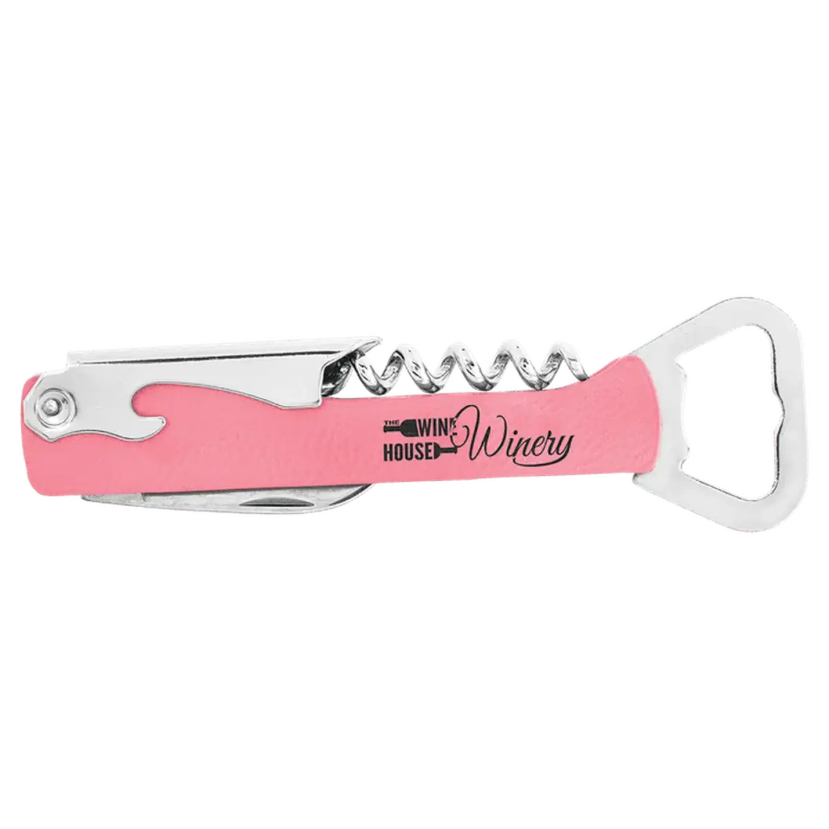 Personalized Corkscrew Wine Bottle Opener - Leatherette or Wood Leatherette / Pink / 5.75"